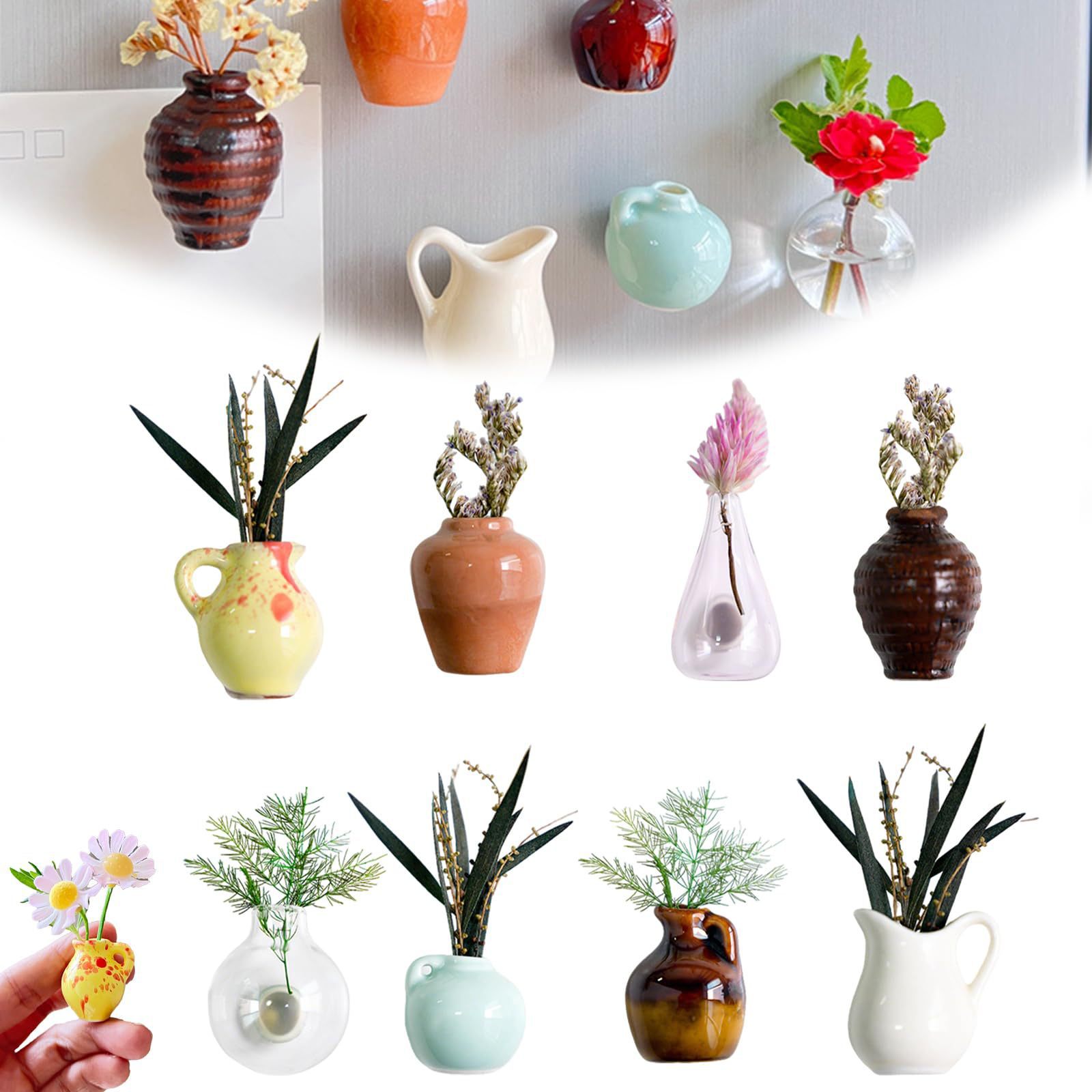 В наличии 8 штук мини-вазы-магниты, мини-аксессуары для кухни, украшение для холодильника, дерево