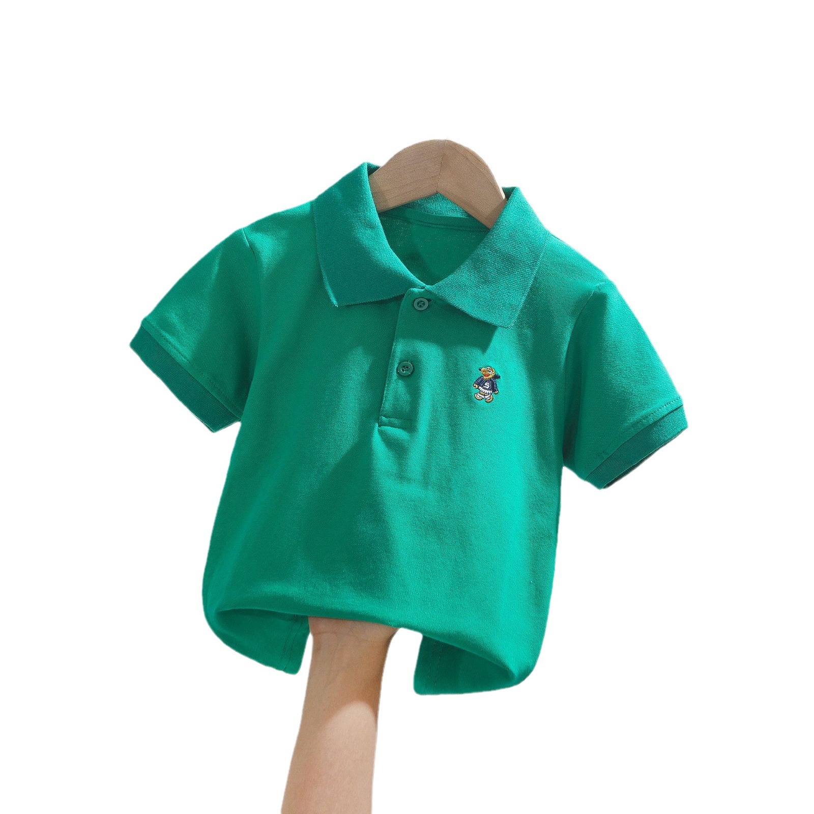 Children's Polo Shirt Short-Sleeved Primary School Uniform Summer Middle and Older Kidsren Adult Size White Lapel T-Shirt Personalized