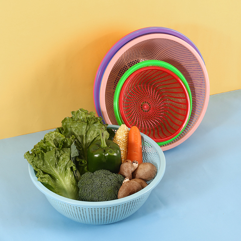Round Rice Washing Basin Plastic Drain Basket Large Kitchen Fruit and Vegetable Storage Basin Vegetable Washing Basket Spicy Hot Snack Basket Commercial