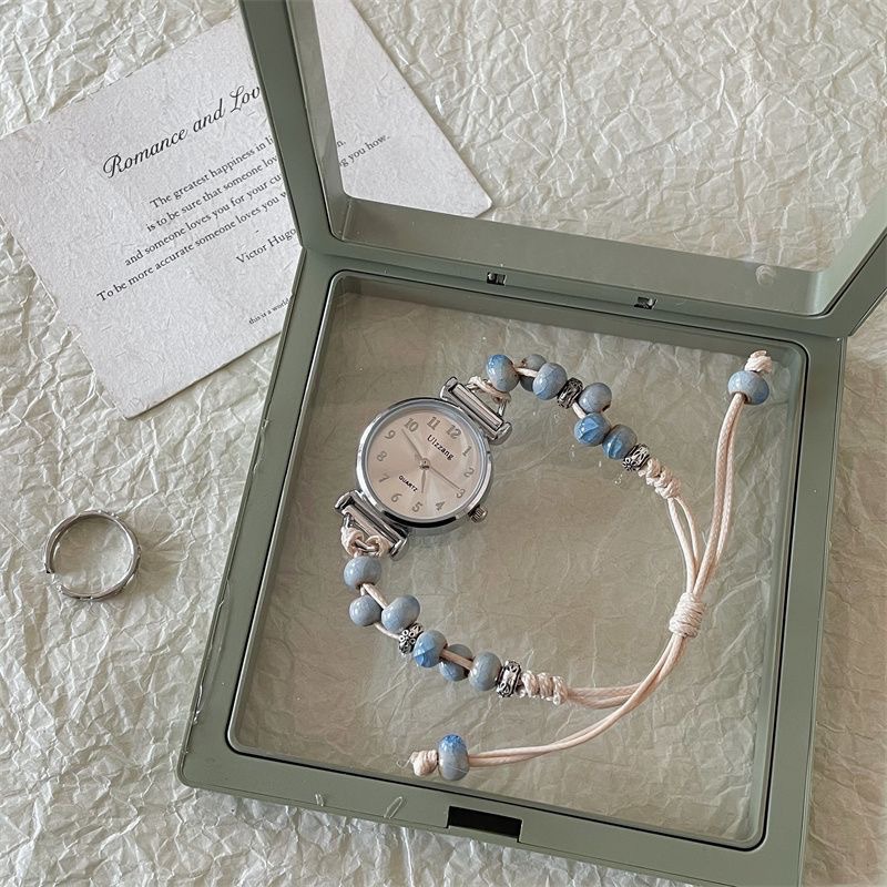 Trendy Minimalist Ceramic Woven Bracelet Watch for Female Students, Forest Style, Fresh and Artistic Small Round Dial Watch