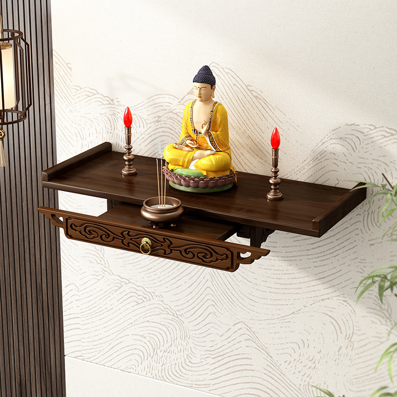 Buddhist shrine Wall-mounted God of Wealth Shrine Small Worship Platform Guanyin Buddha Statues for Seat Platform Buddha Platform Divine Base Bracket