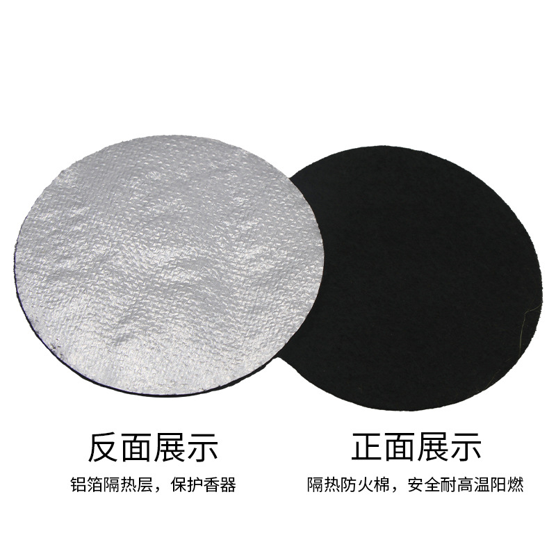 Cross-Border Fireproof Cotton Incense Burner Pad Black Aluminum Foil High Temperature Resistant Flame Retardant Cotton Custom Incense Coil Round Square Insulation Pad