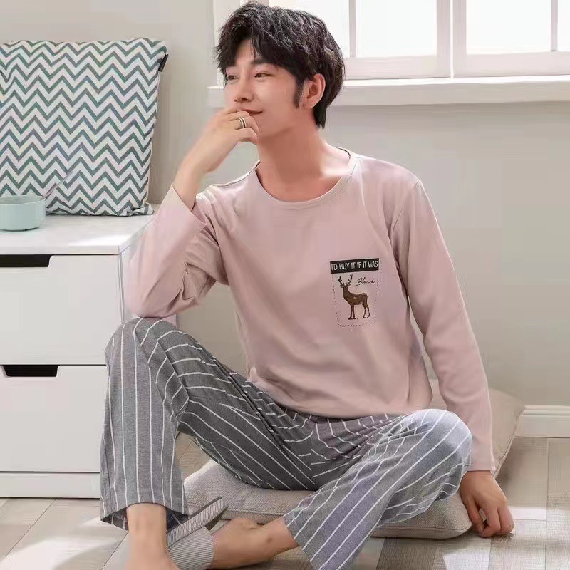 Men's Pajamas Long Sleeve Pants Spring and Autumn Thin Dad Large Size Casual Home Wear Factory Foreign Trade Cross-border Explosions