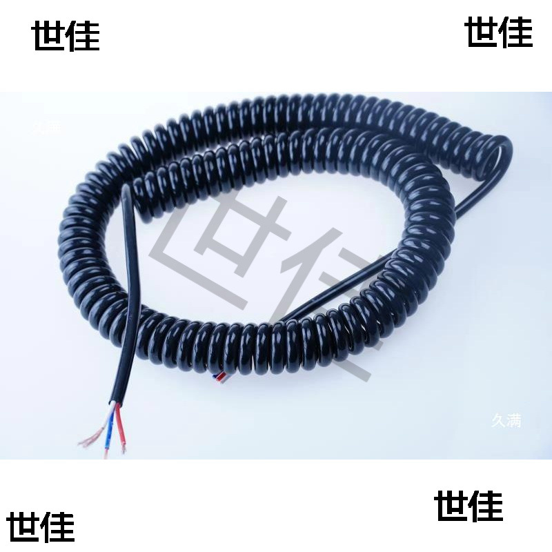 Spring Wire 2-Core 3-Core 4-Core Pu Telescopic Spiral Cable National Standard Copper Core Cable Black High Elastic Power Cord