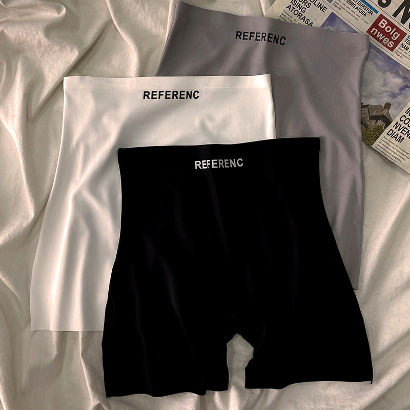 Solid Color Safety Pants Women's Ice Silk Underwear Pure Cotton Crotch Seamless Girl's Hip High Waist Boxer Anti-running Light Leggings