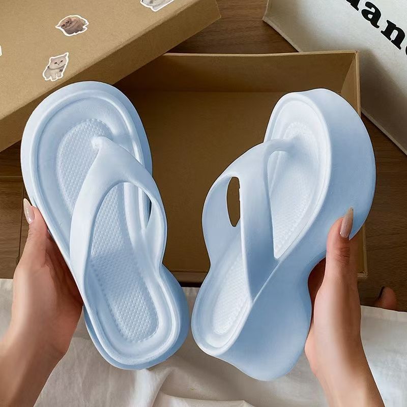 2025 Thick Bottom Flip-Flops Women's Summer Outer Wear Ins Korean Fashionable Fashionable Home Soft Bottom EVA Sandals for Women