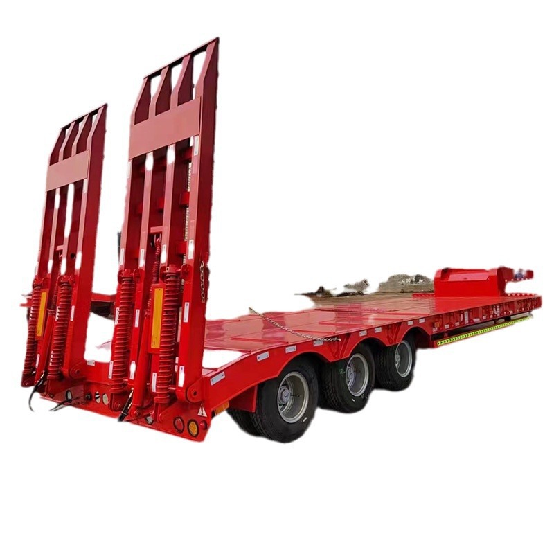 Lantong Direct Sales Low Flat-Panel Transport Semi-Trailer Transportation 13m Hook Machine Board Foldableing Ladder Excavator Load-Bearing Low Board