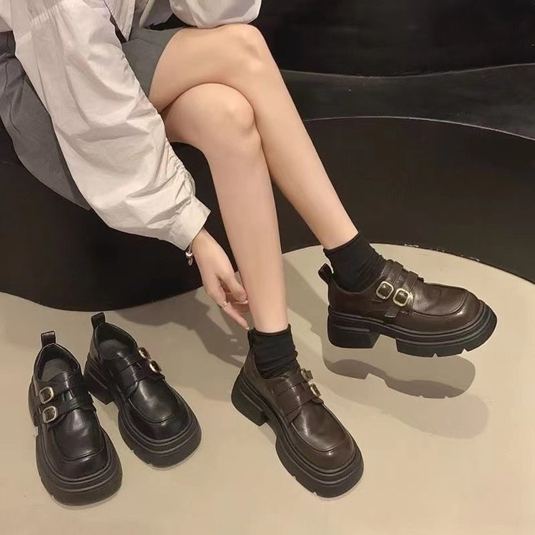 Thick-Soled British-Style Small Leather Shoes for Women 2024 Autumn and Winter New Platform Loafers Versatile Work Clothing Work Shoes