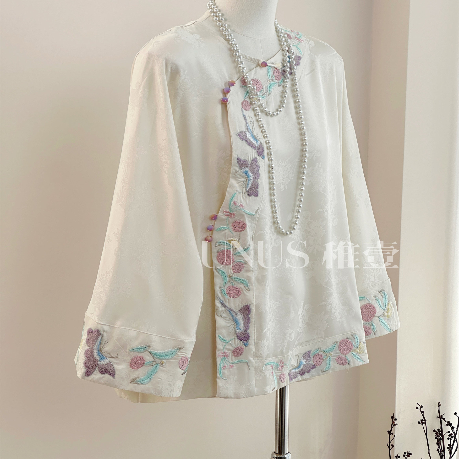 UNUS Zhiyi Heavy Industry Embroidered Tang Dress Shirt Slant Front Base Top New Chinese Style National Style Small Shirt Purple Top