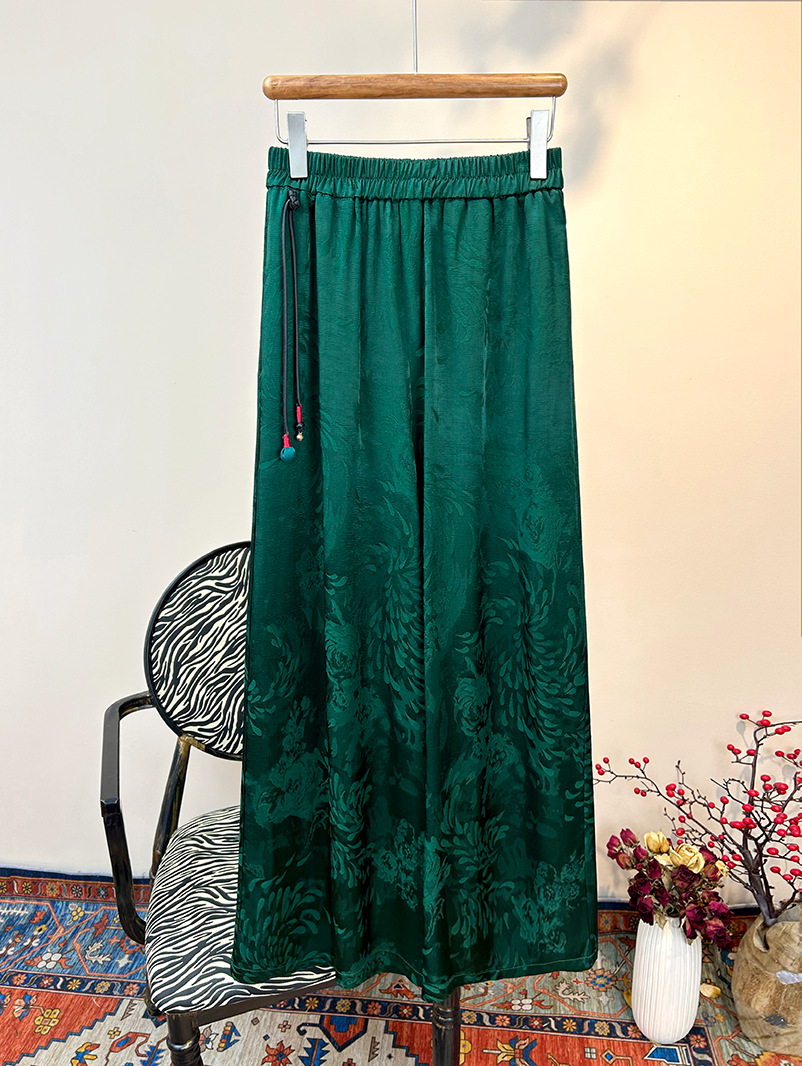 2025 Spring New Chinese Tassel Pants National Style Atmospheric Wide Leg Pants Jacquard Simple Fashion Casual Pants