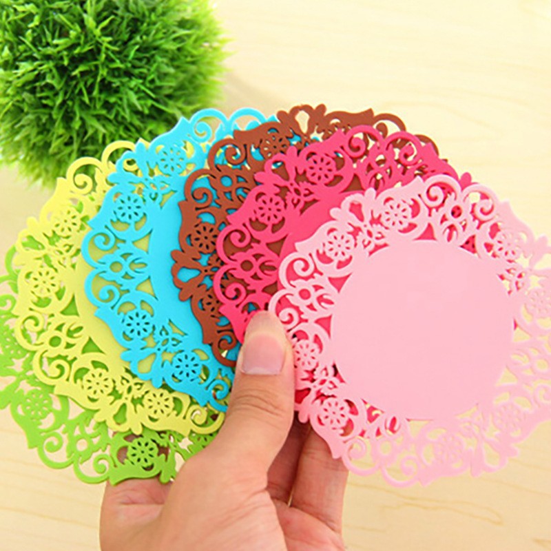 Creative Cut Out Pvc Tea Coaster Insulation Pad Water Cup Round Silicone Pad Candy Color Non-Slip Coffee Coaster