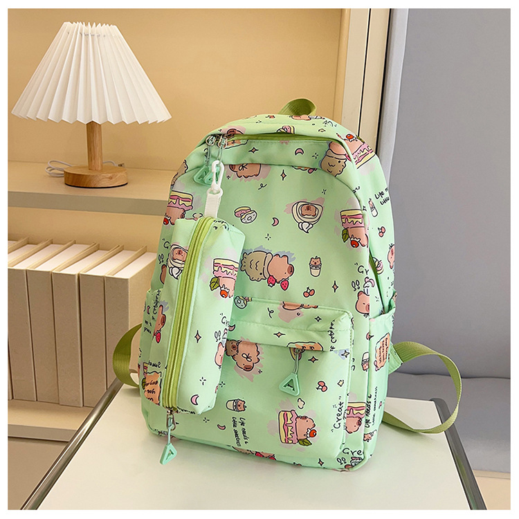 Cute Printed Kapibara Large Capacity School Bag Ultra-Light Nylon High School Junior High School Girl Student Backpack Wholesale