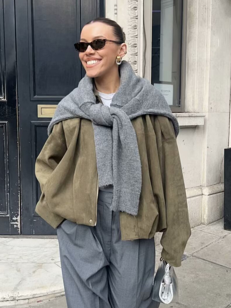 Cross-border Foreign Trade Women's 2025 Autumn European and American Style Lapel Suede Jacket Baseball Jacket Women's B88824