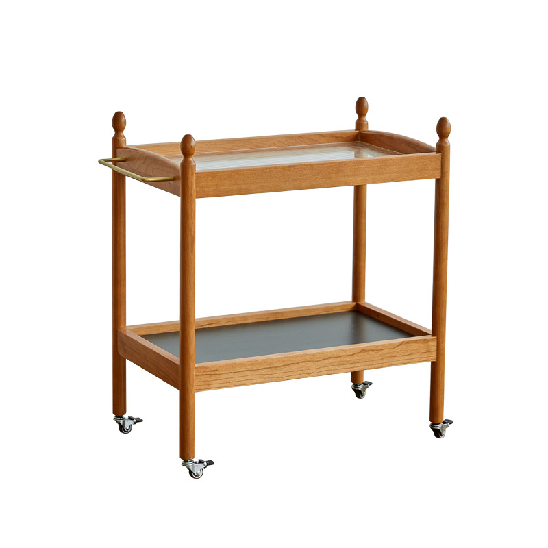 Solid Wood Movable Side Table Cherry Wood Trolley Nordic Cream Style Living Room Dining Room Balcony Corner Table