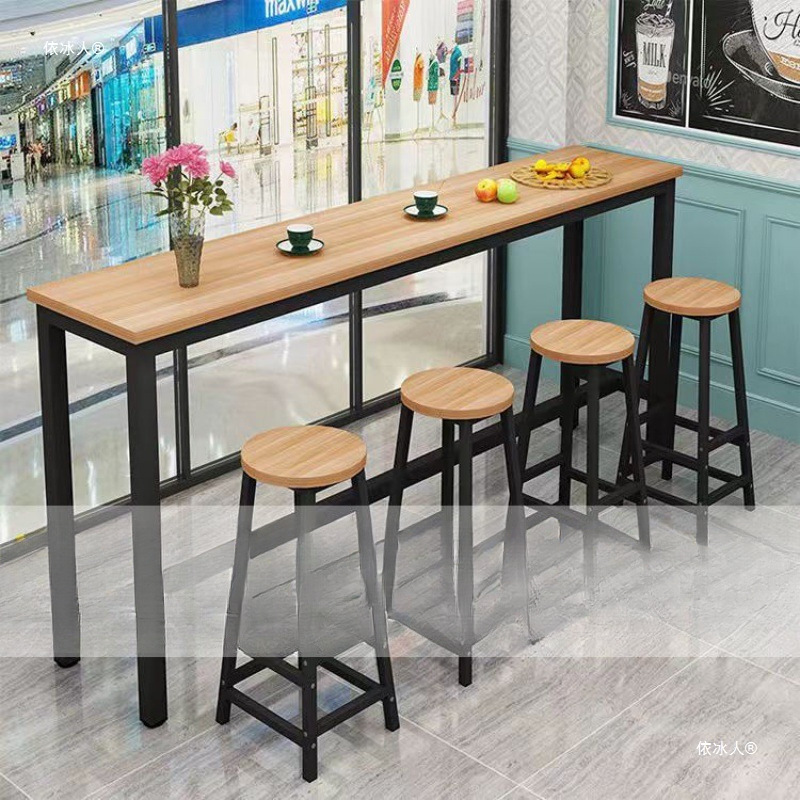 Bar Table Milk Tea Shop High Table and Chair Combination Commercial Narrow Table Wall Long Table Simple Rectangular Table and Chair
