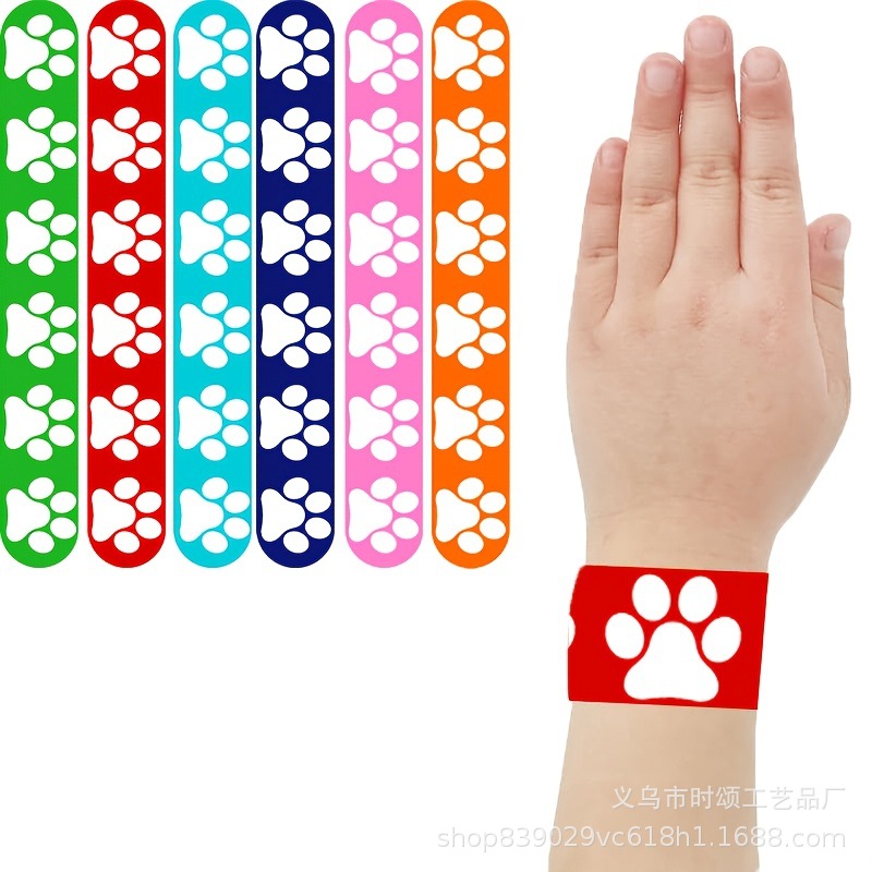 New Product 6 Dog Paw Snap Ring Bracelets Animal Pattern Snap Ring Bracelets 6 Colors Kidsren's Party Decoration