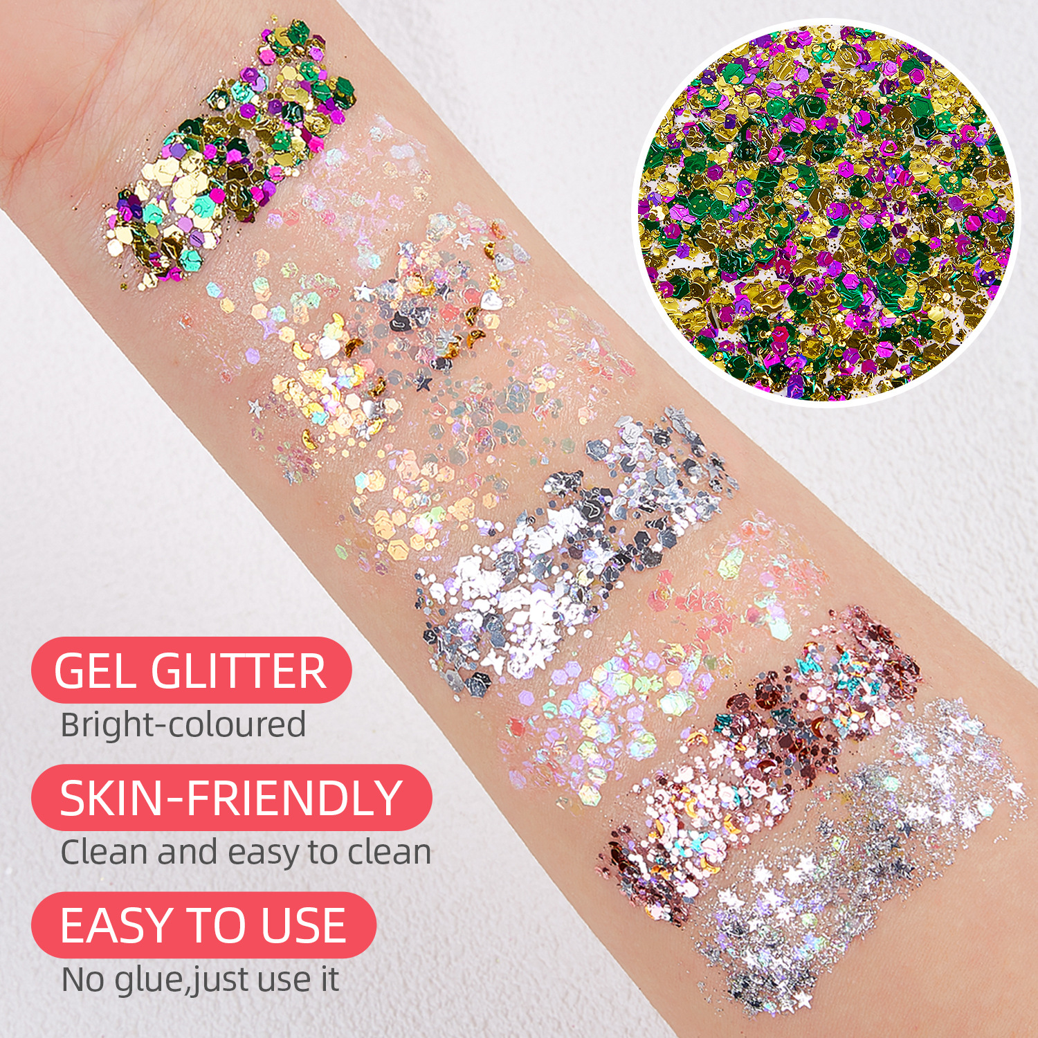 Amazon popular Carnival glitter gel sequins gel hair body face glitter stage makeup makeup wholesale