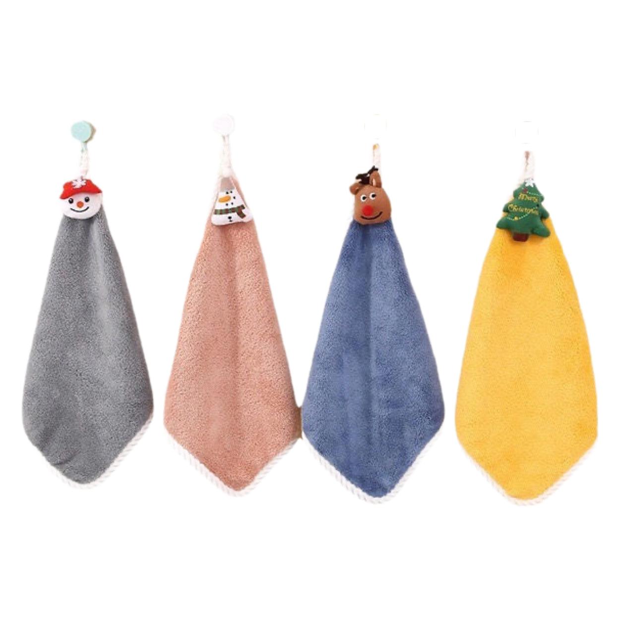 Christmas Gift Hanging Hand Wipe Towel Coral Fleece Absorbent Towel Household Kitchen Bathroom Cartoon Hanging Towel