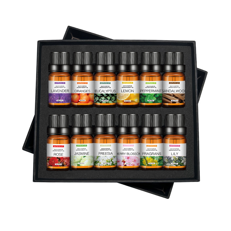 Cross-Border Water-Soluble Aromatherapy Essential Oil 12 Pieces Commonly Used Aromatherapy DIY Essential Model Manufacturer Wholesale 10ml *12