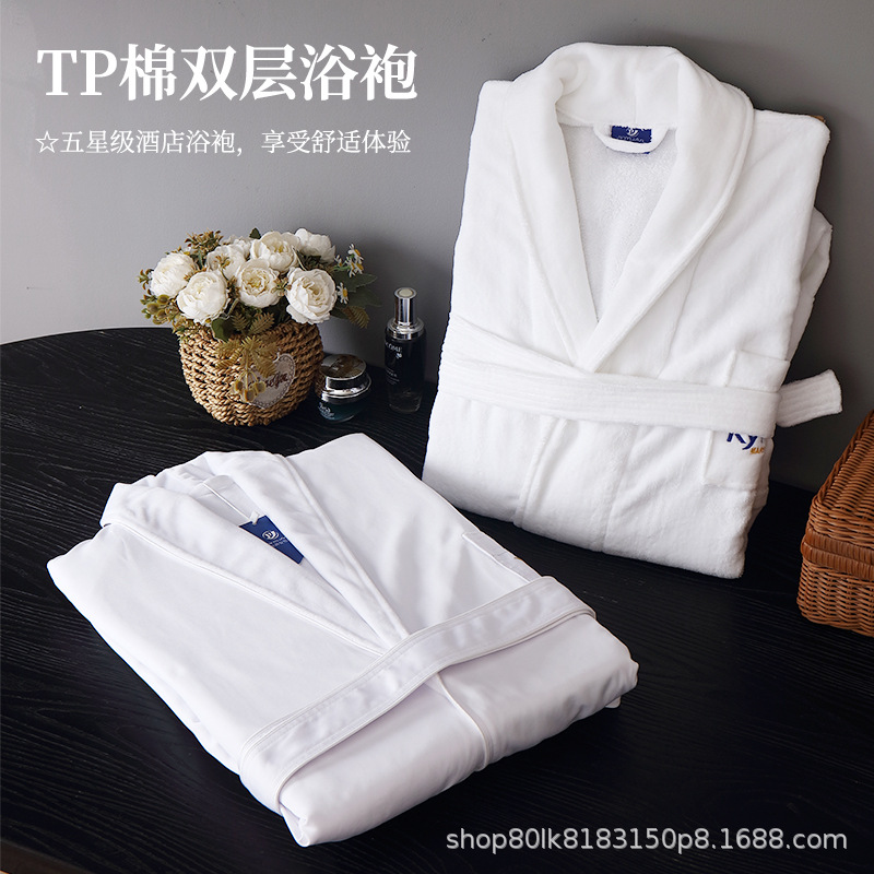 Five-star hotel bathrobe waffle men's and women's long high-grade double-layer bathrobe beauty salon bathrobe homestay nightgown