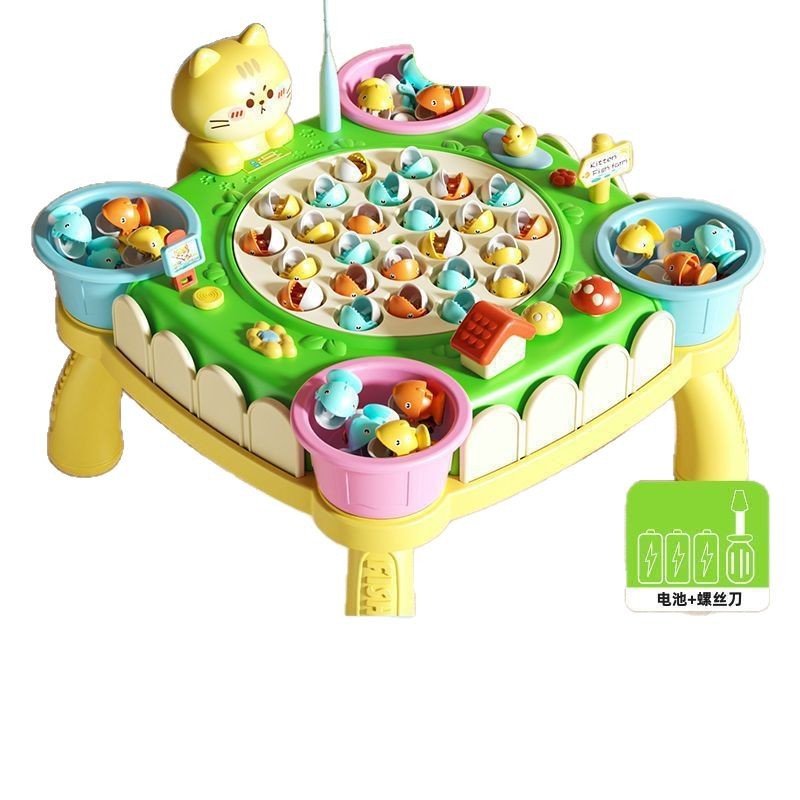 Children's Educational Early Education Electric Magnetic Kitten Fishing Platform Baby Multi-Functional Music Interactive Play House Toy