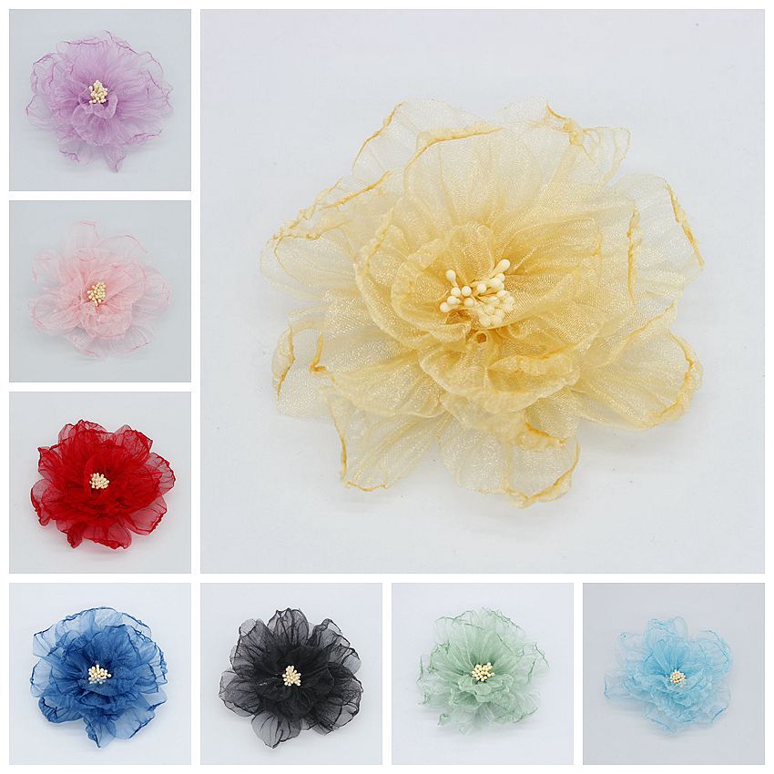 New DIY Snow Gauze Hand-Fired Edge Flower Roasted Edge Flower Organza Peony Flower Heart Corsage Shoes and Hat Accessories Flower 9cm