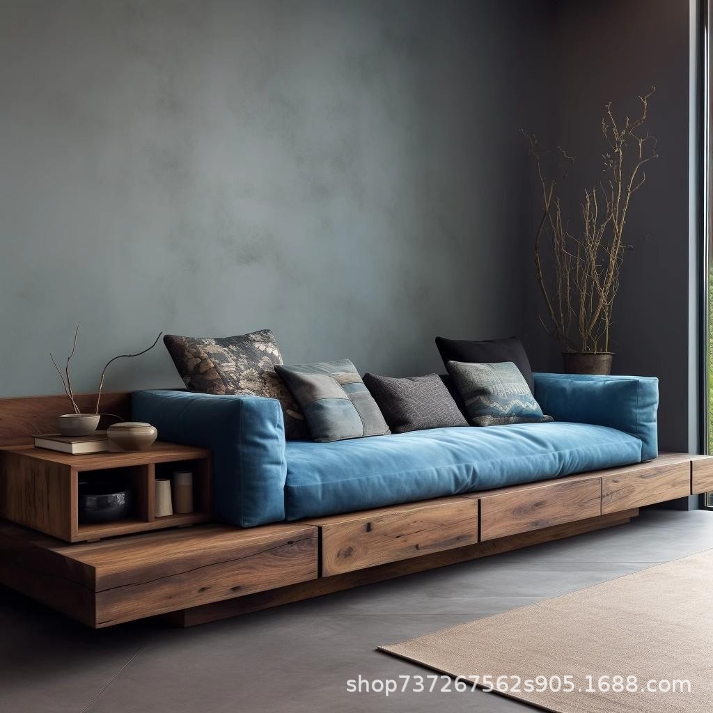 Quiet Style Old Elm Wood Sofa Household Straight Row Sofa Bed Living Room Solid Wood Sofa Chair Rohan Bed Sofa with Drawer