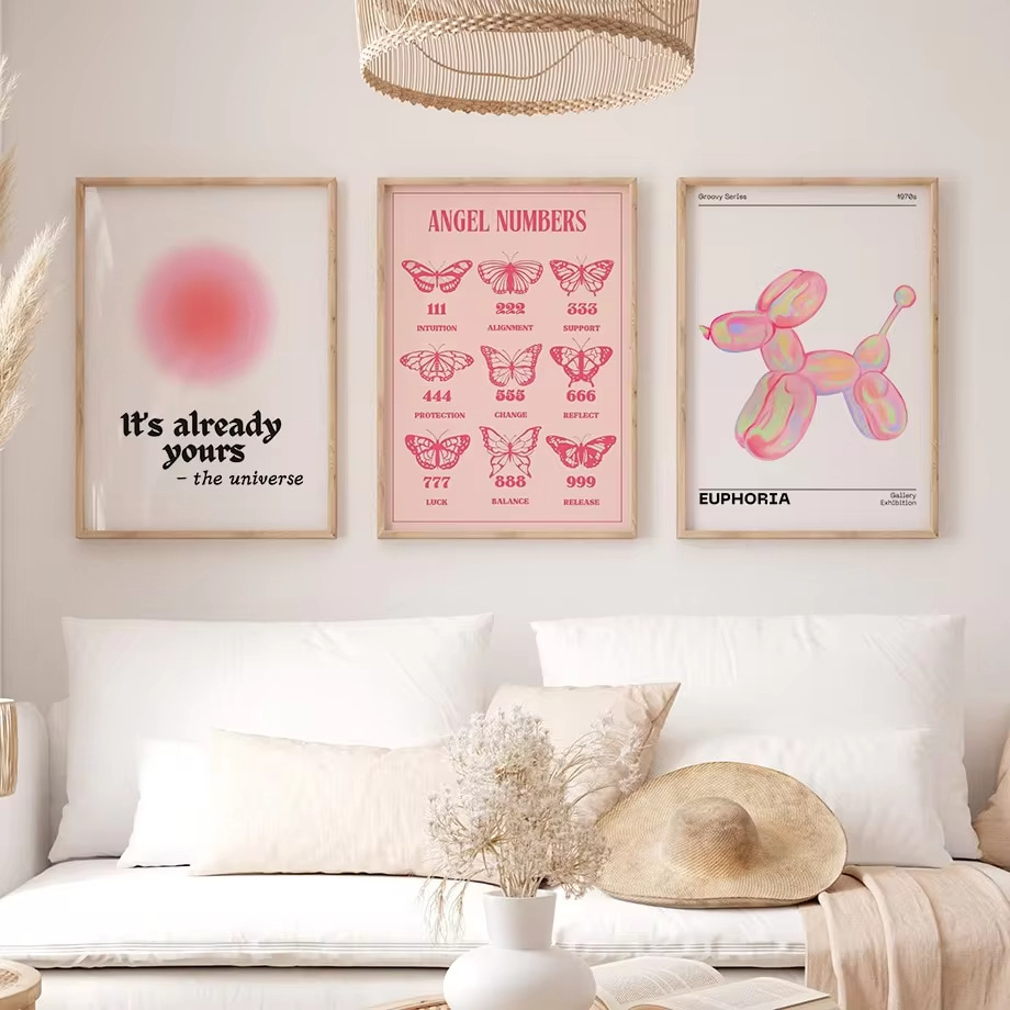 Nordic Modern Pink Abstract Dream Angel Digital Butterfly Girl Living Room Bedroom Decoration Hanging Painting Core Poster