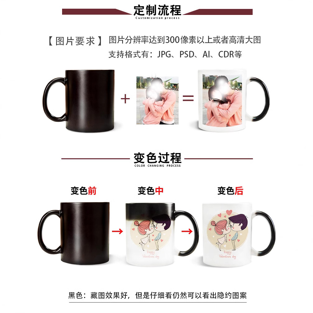 Creative Coated Ceramic Cup Color Changing Water Cup Logo Heat Transfer Advertising Gift Wholesale Mug