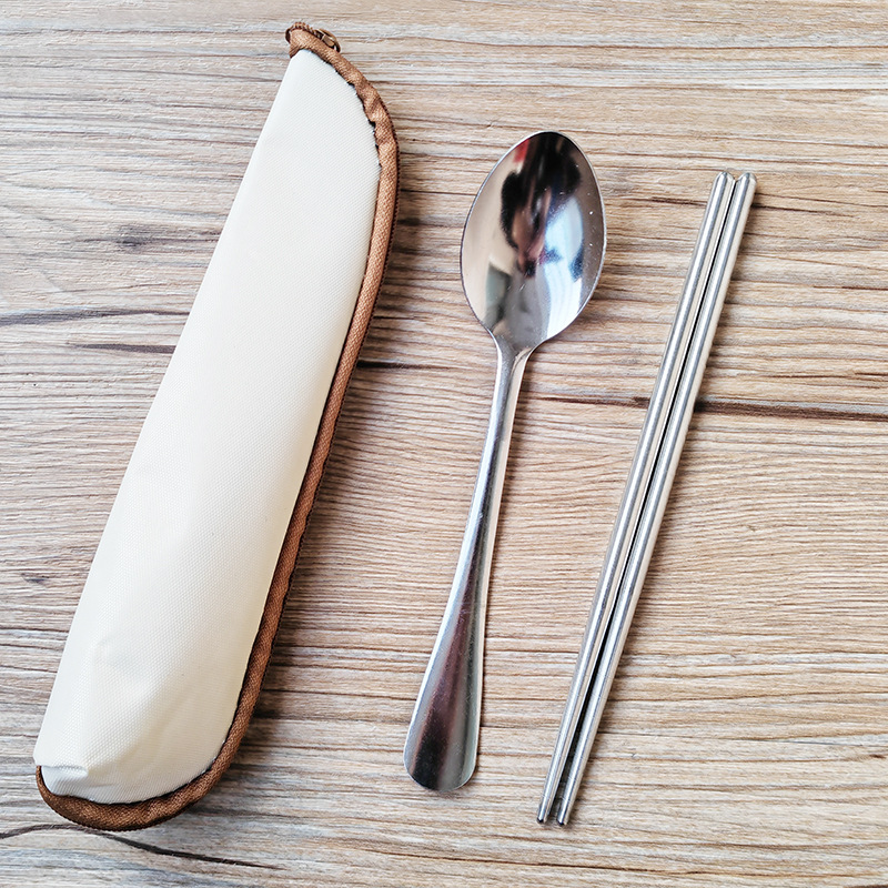 Internet Popular Stainless Steel Portable Tableware Student Spoon Chopsticks Household Children Spoon Chopsticks suit Outdoor Travel Tableware suit