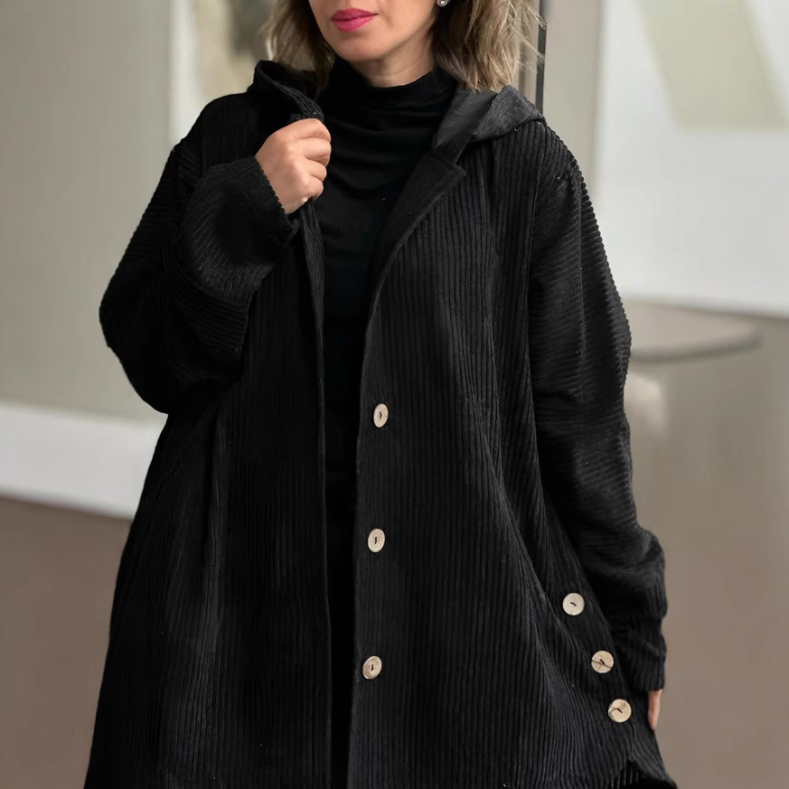 2024 Cross-border European and American Foreign Trade Women's Autumn and Winter New Amazon Hooded Loose Women's Corduroy Casual Jacket