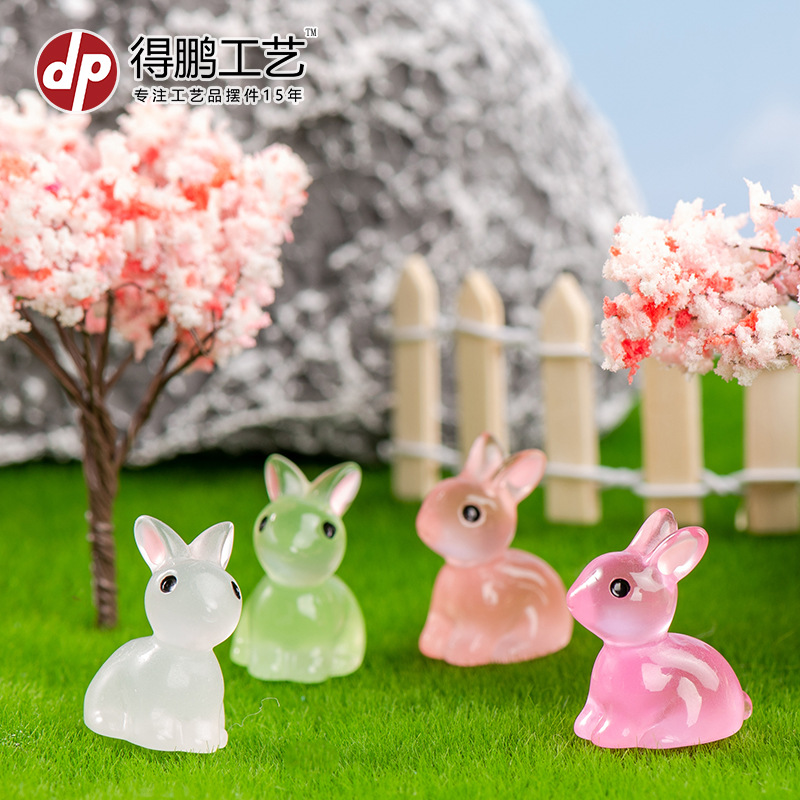Micro landscape luminous resin small ornaments cartoon rabbit animal girl heart cute gift crafts wholesale