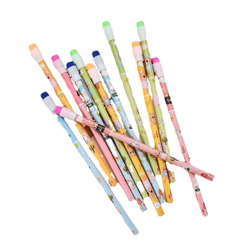 Shunfu cartoon four-color big leather head children's student Round pole HB writing Pencil Pencil Factory