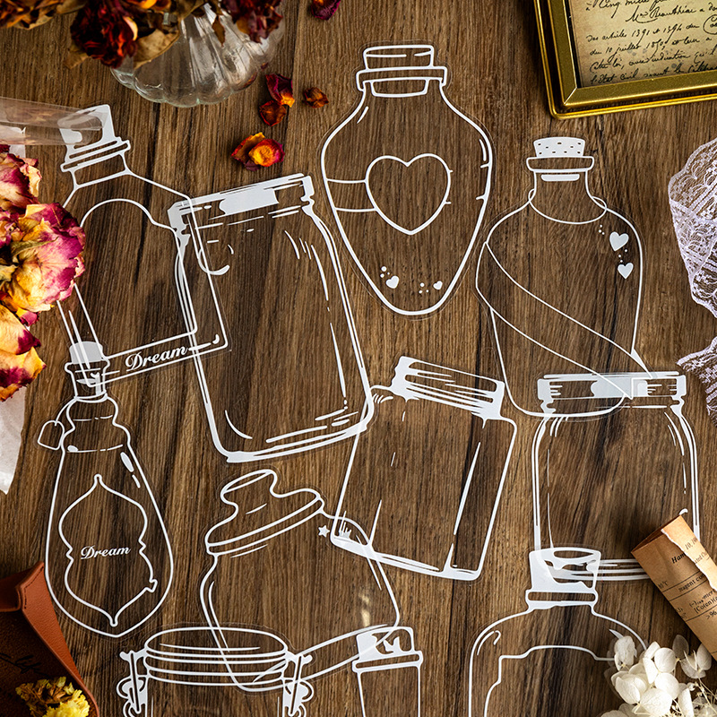 Bottle Qimeng series PET sticker package bottle dried flower hand account sticker transparent bookmark glass bottle sticker decoration
