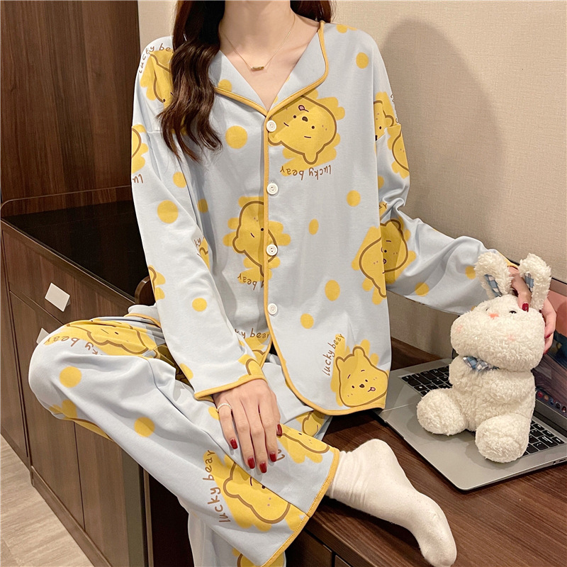 Spring and Autumn Thin Long Sleeve Pajamas for Women 2025 New Cute Cardigan Home Clothes Loose Two-Piece Suit for Women