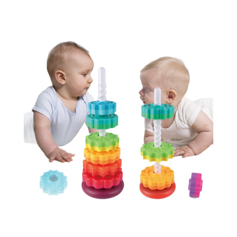 Amazon Benefit Infant Cognitive Rainbow Rotating Tower Toy Enlightenment Early Education Geometric Ring Stacking Music Turret