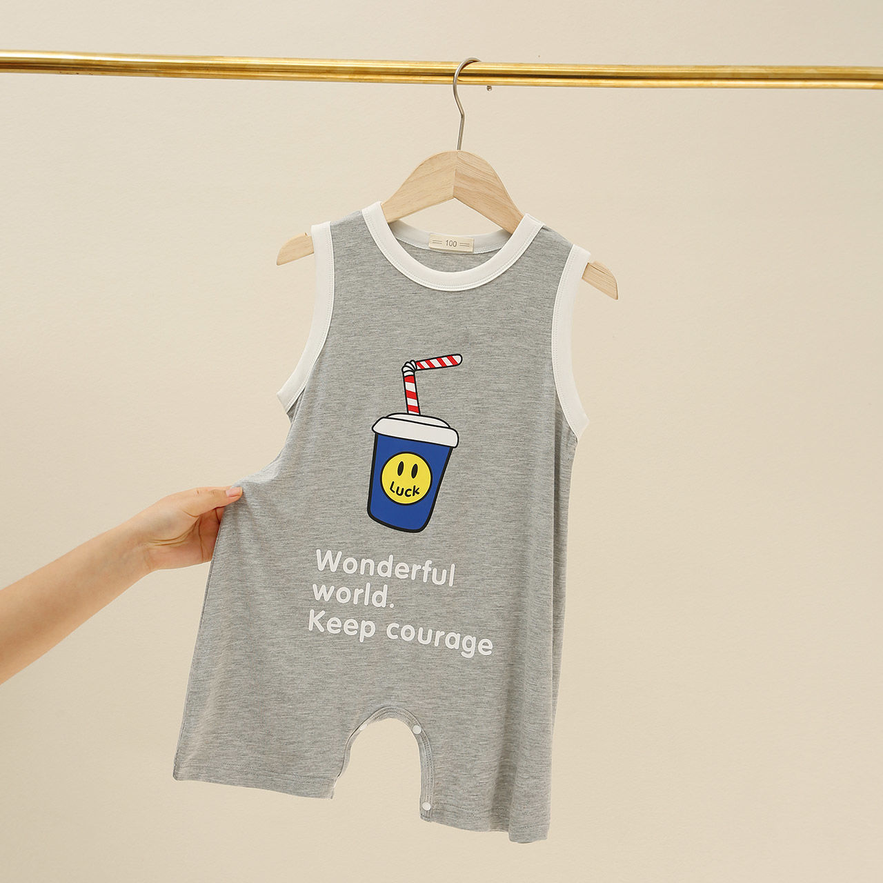 Modal cotton children's pajamas baby's one-body vest 2023 summer thin boys and girls climbing clothes home clothes tide