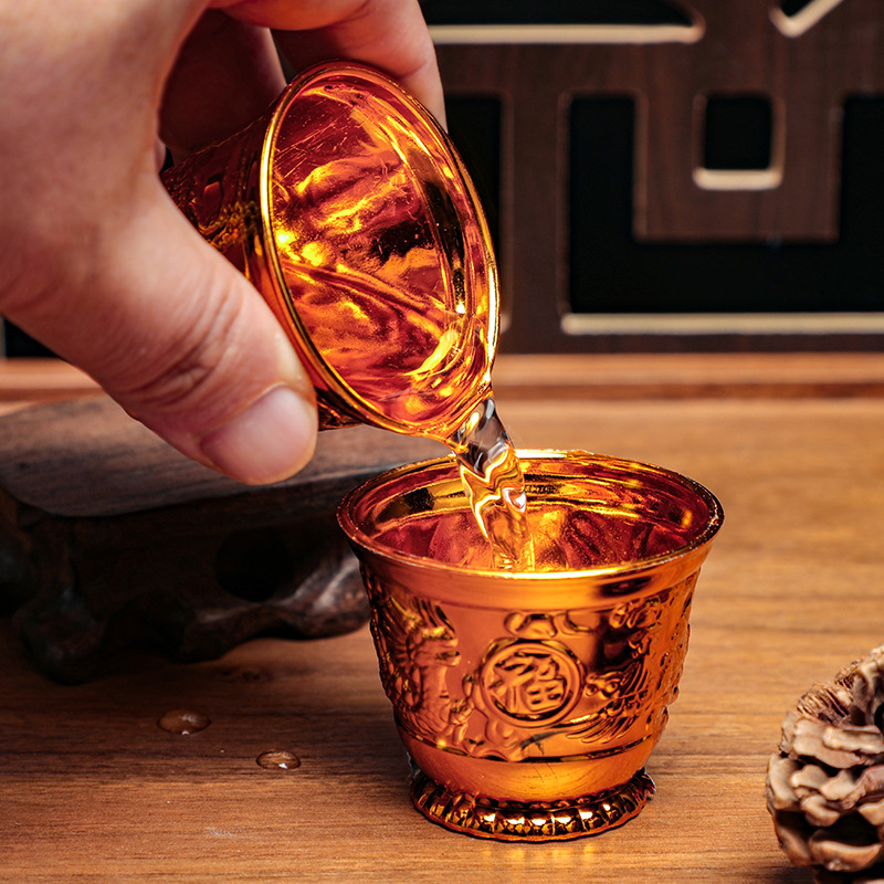 Golden Plastic Worshipping Cup Dragon and Phoenix Relief Ancestral Temple Worshipment of God Buddha Worshipping Table for Wine Glass Buddha Tools Water Purification Cup