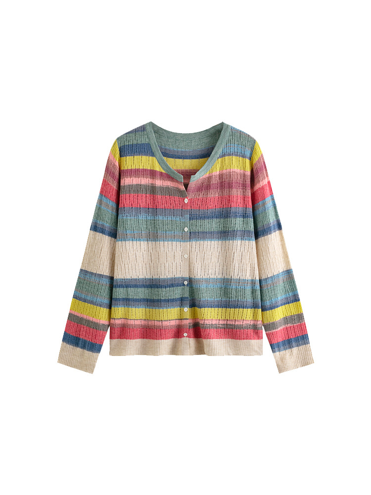 Plus Size Women's Round Neck Colorfulful Long-Sleeved Tops Women's Jacket 2025 Autumn Fat mm Loose Knitted Cardigan 2283