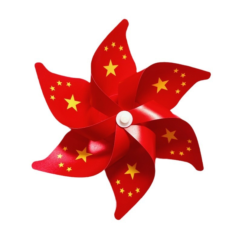Hot sale red flag windmill eleven national day double six leaf national flag windmill decoration children's toy windmill stall wholesale