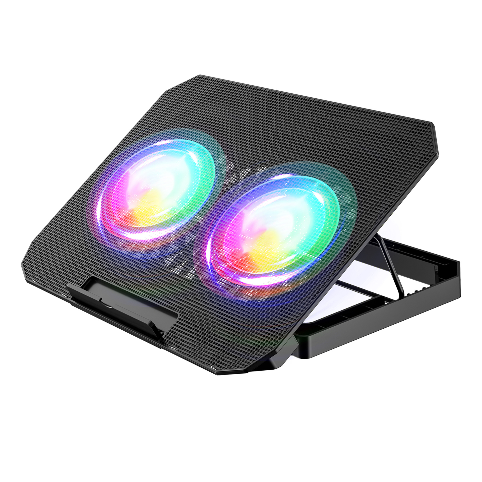 New Laptop Cooler Rgb Dual Fan Cooling Base 7-Speed Adjustment Bracket with Mobile Phone Holder