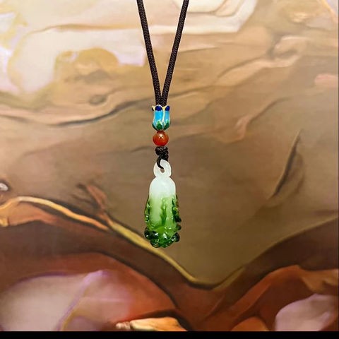 Zibo Boshan glass chicken oil yellow gourd necklace handmade Bai Cai cabbage pendant Fu Lu gift live broadcast delivery