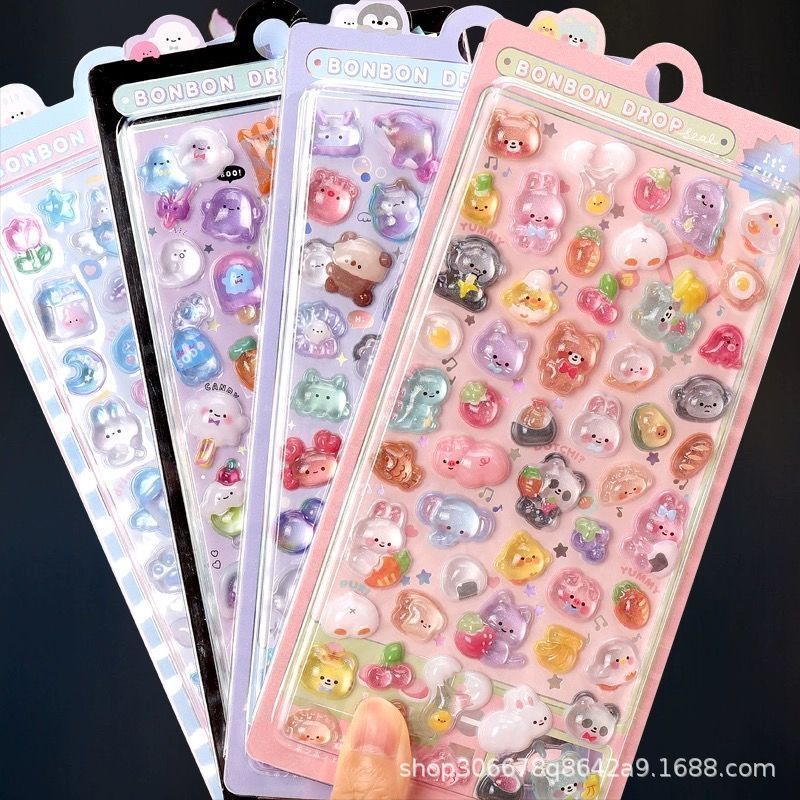 Japanese cartoon embossed fun stickers crystal diamond children's decorative stickers 3D stickers cute three-dimensional wholesale stickers