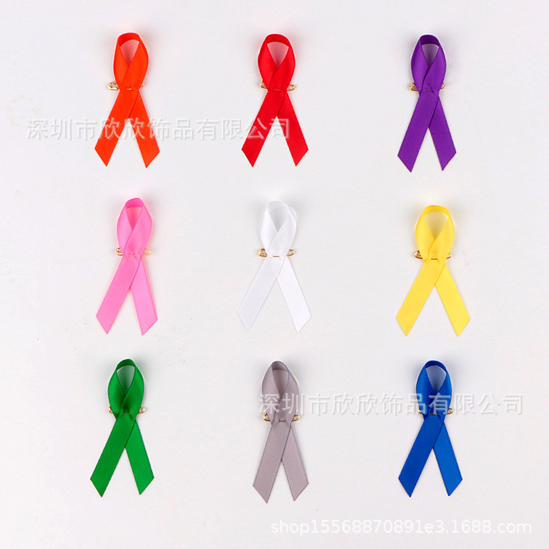 Factory Direct Sales Charity Knot Heart Ribbon Peace Knot Cross Bow Brooch 100 Colors