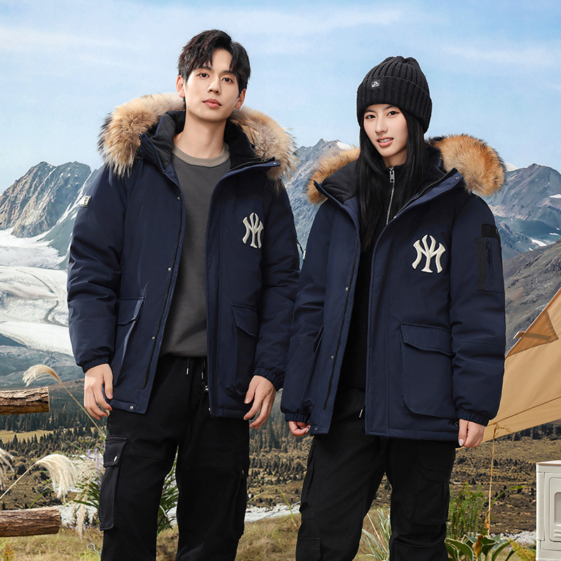 Faux Fur Collar Live Streaming Men's and Women's Couple Style Outdoor Sports Workwear down Jacket Trendy Brand Cross-Border Assault down Jacket 2402