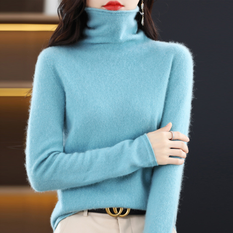 First-line clothes pile collar 100 woolen sweater women's loose inner knitted bottoming shirt seamless turtleneck cashmere sweater