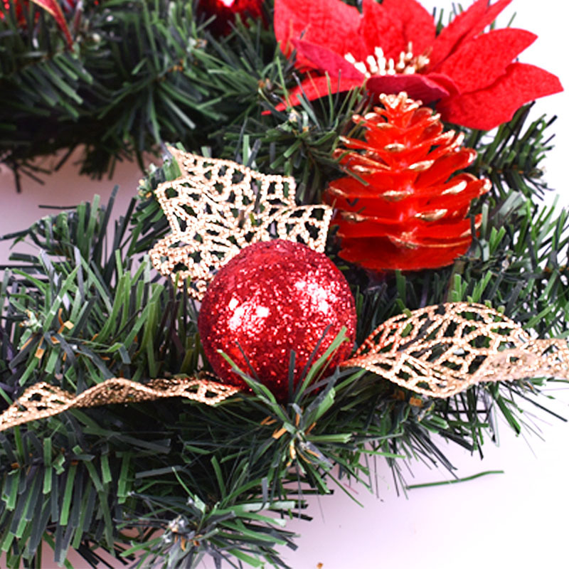 Cross-border Amazon 30cm Christmas Wreath Red Cone Pine Cone Christmas Decorations Door Hanging Arrangement Rattan Ring Pendant