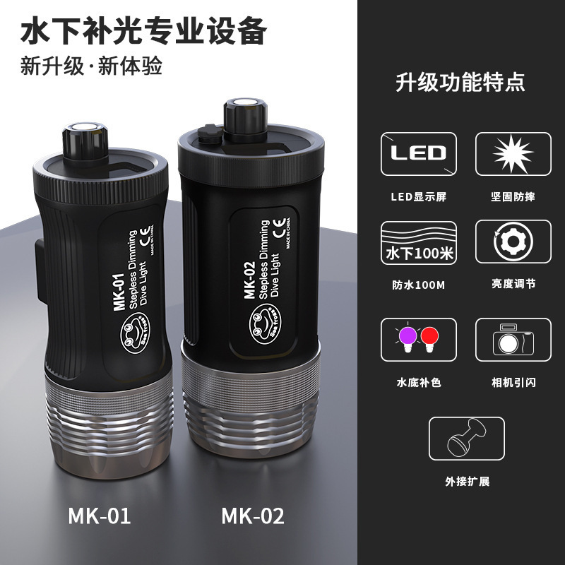Cross-Border Portable Diving Flashlight Outdoor 100m Strong Light Flashlight Underwater Photography Led Lighting Diving Equipment
