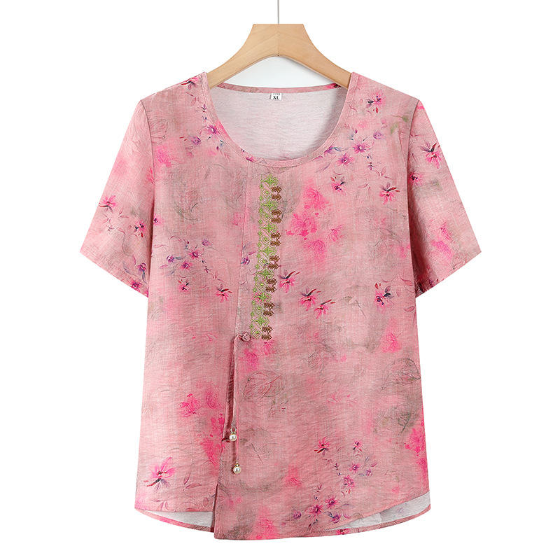 Middle-aged and elderly summer mother's short-sleeved T-shirt top 50-60 years old grandmother's casual small shirt old lady's women's clothing