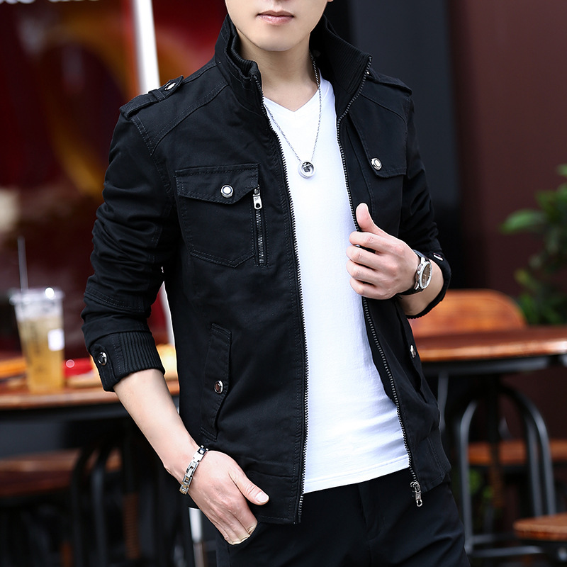 2024 New Men's Jacket Korean Fashionable Vertical Collar Spring and Autumn Thickened Denim Tooling Cotton Jacket